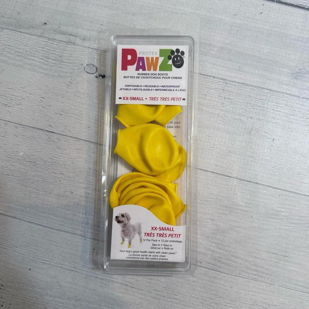 Pawz yellow rubber dog boots 12‎ pack XX-small NEW